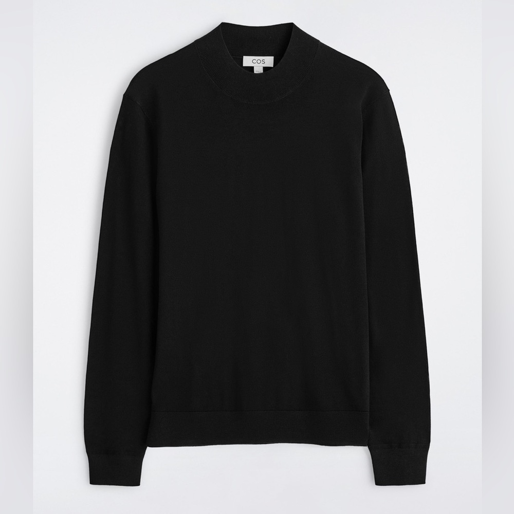 COS black mock neck sweater with side slits wool blend, size large